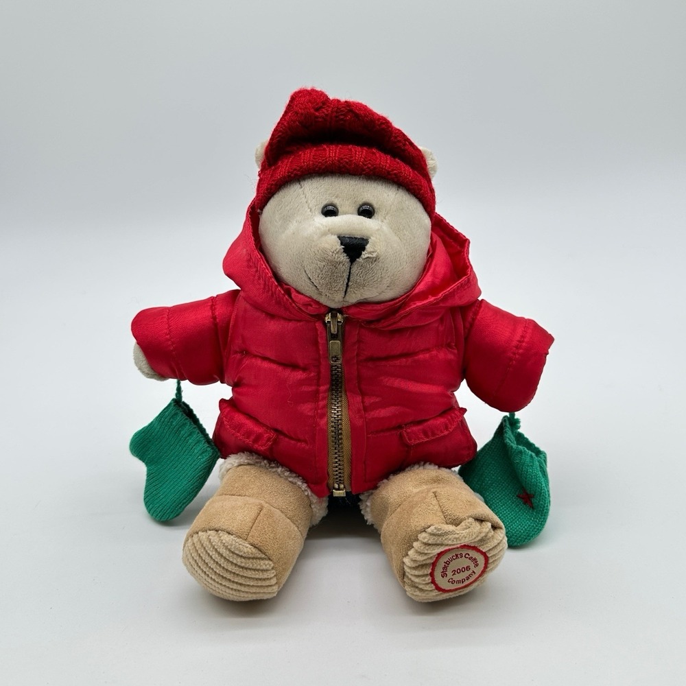 Starbucks Coffee 2006 Bearista Plush Stuffed Toy Winter Bear Red Parka Sweater